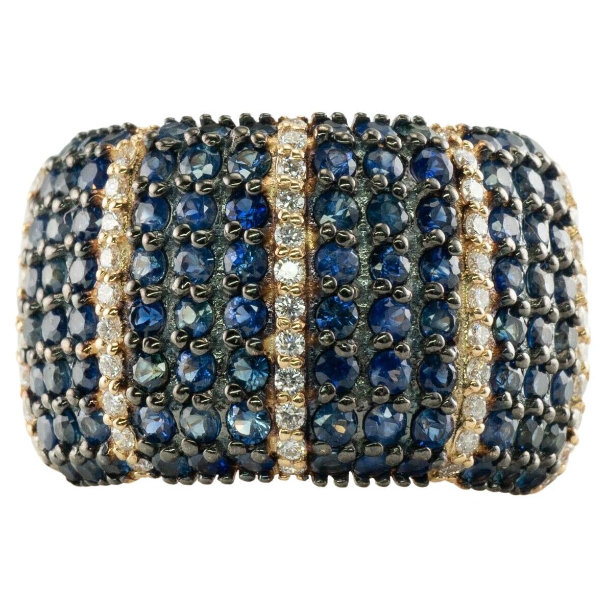 Natural Diamond Sapphire Ring 14K Gold Wide Band Estate BH