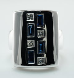 Natural Diamond Sapphire Ring 18k Gold Cocktail Signed Letter M