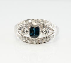 Natural Diamond Sapphire Ring 18K White Gold Band