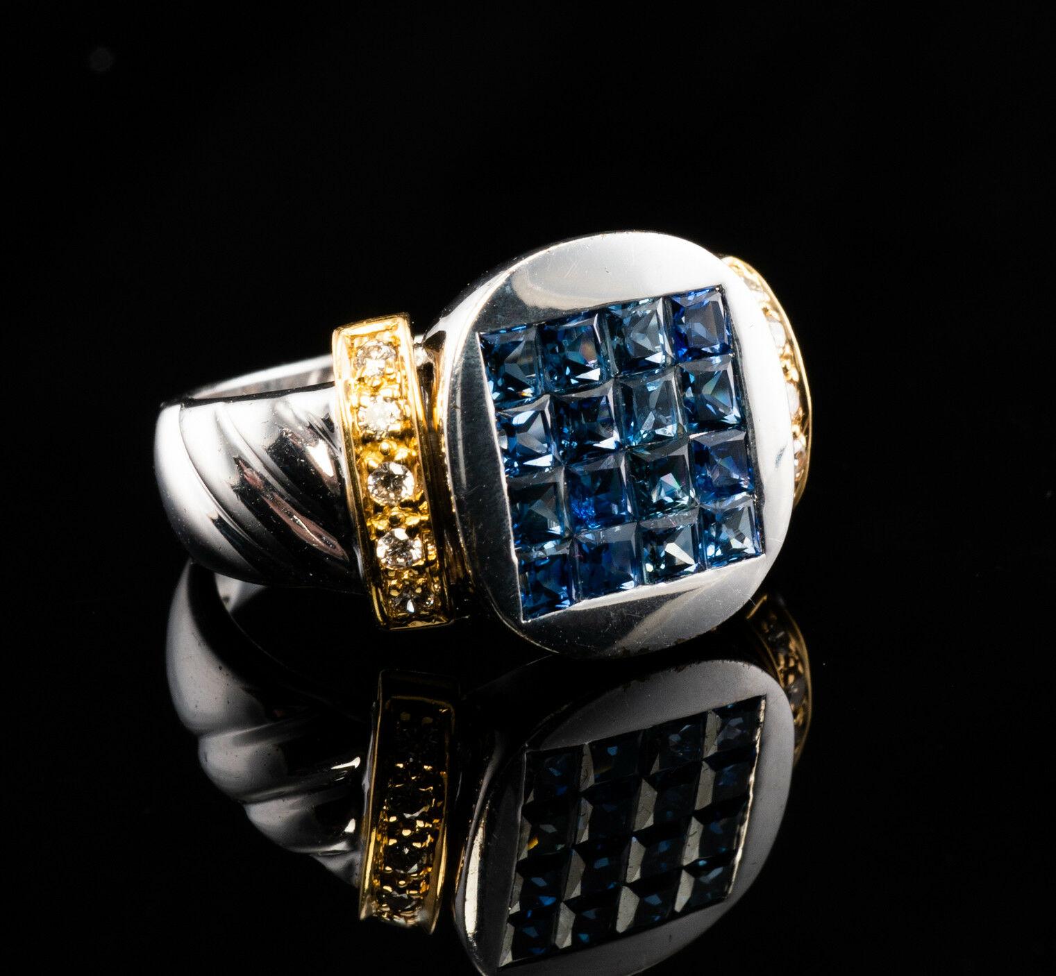 Natürlicher Diamant Saphir Ring 18K Weißgold Band (Carréeschliff) im Angebot