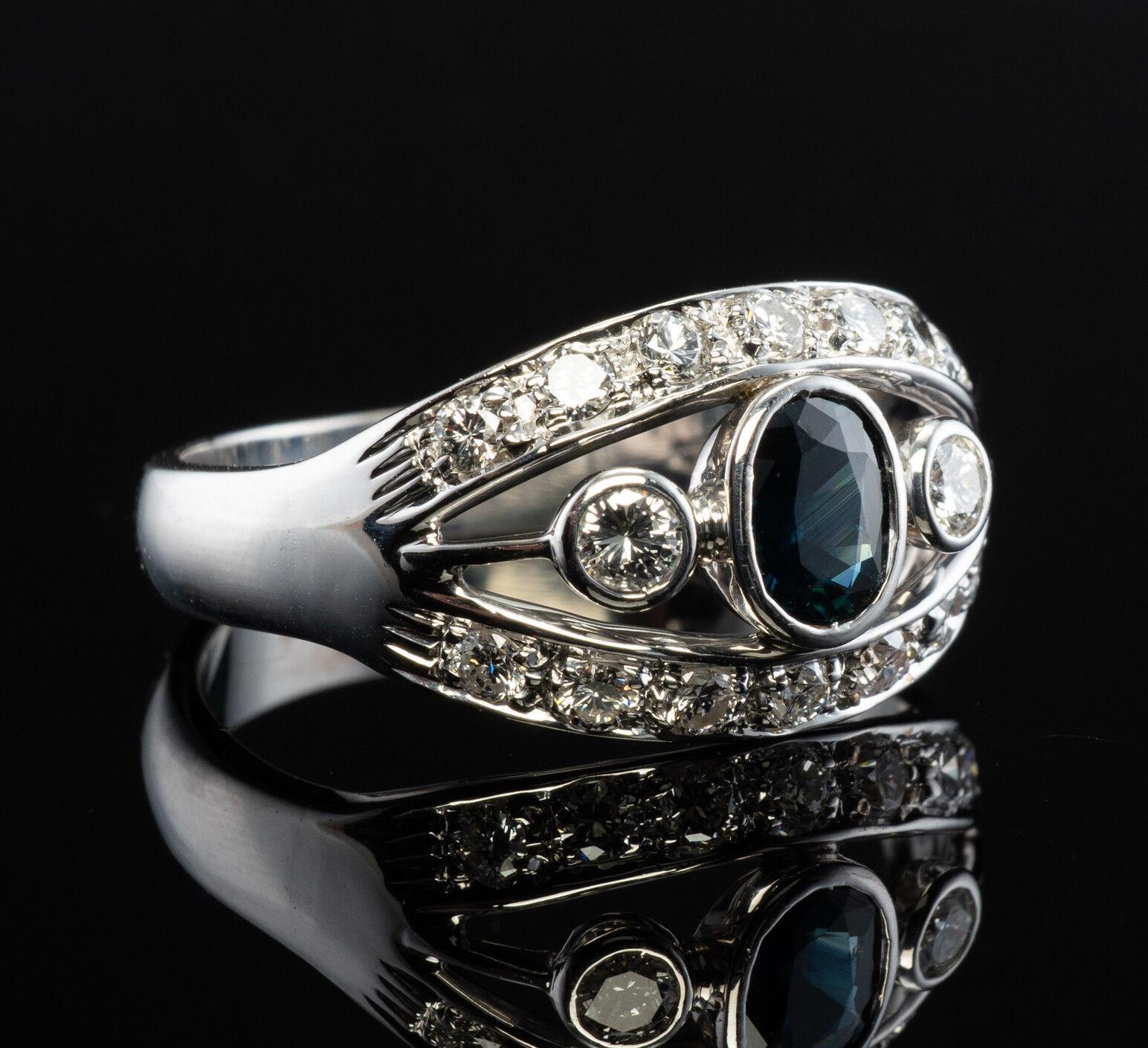 Anello con diamante naturale e zaffiro in oro bianco 18K In condizioni buone in vendita a East Brunswick, NJ