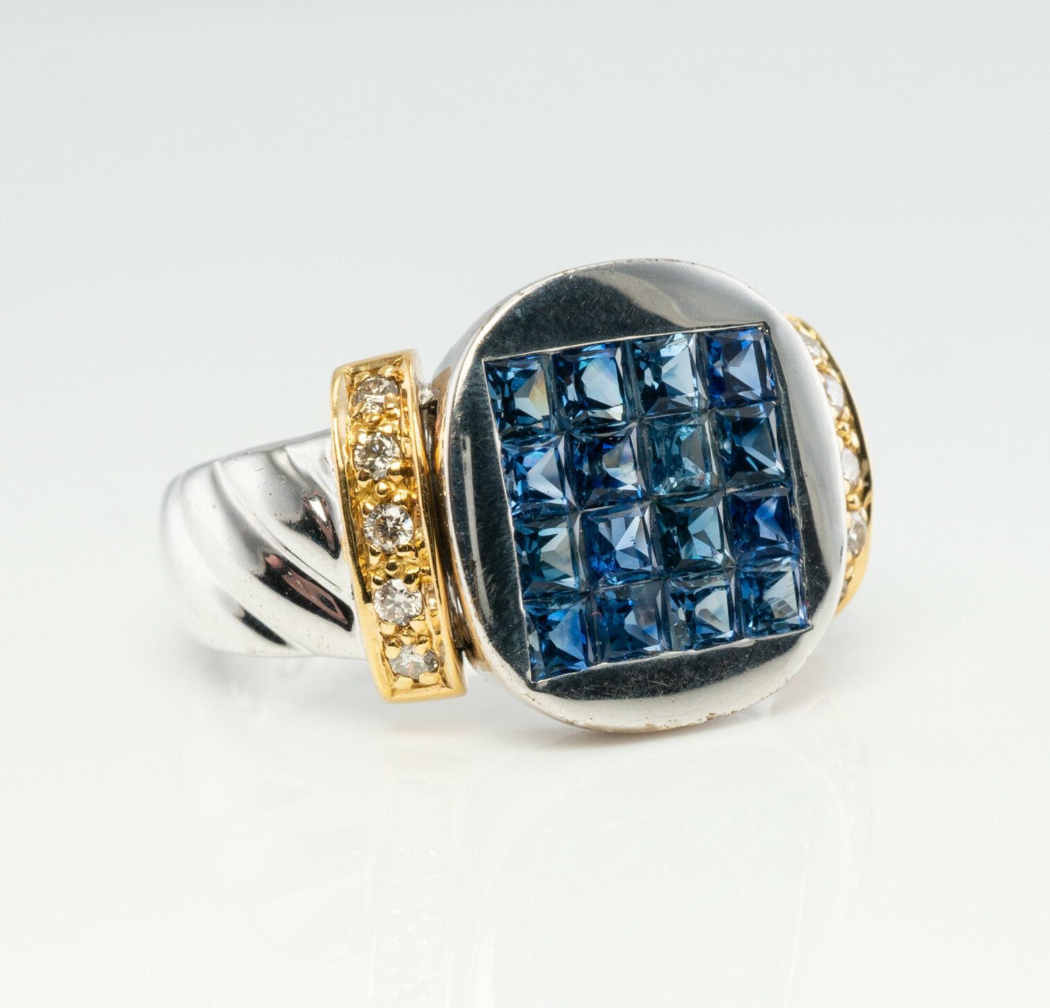 Natürlicher Diamant Saphir Ring 18K Weißgold Band Damen im Angebot