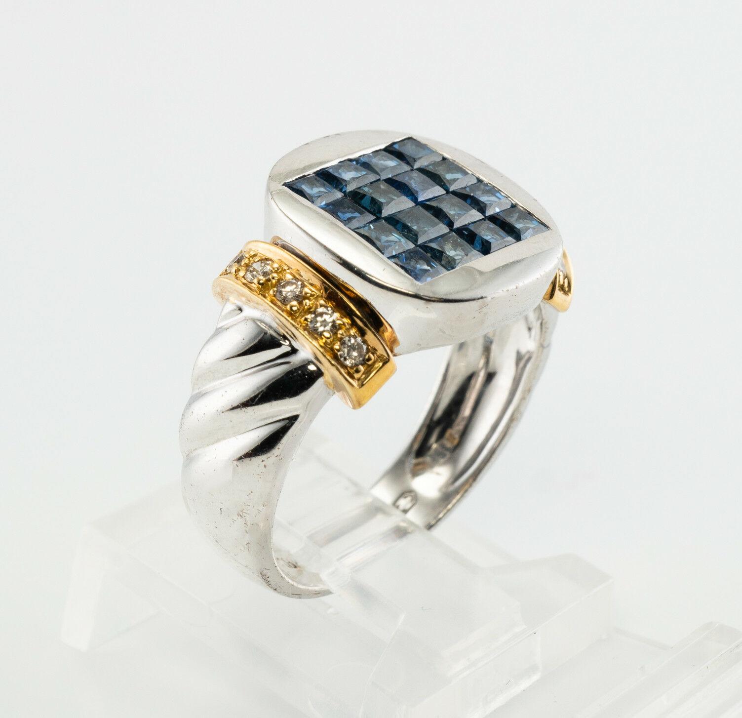 Natürlicher Diamant Saphir Ring 18K Weißgold Band im Angebot 3