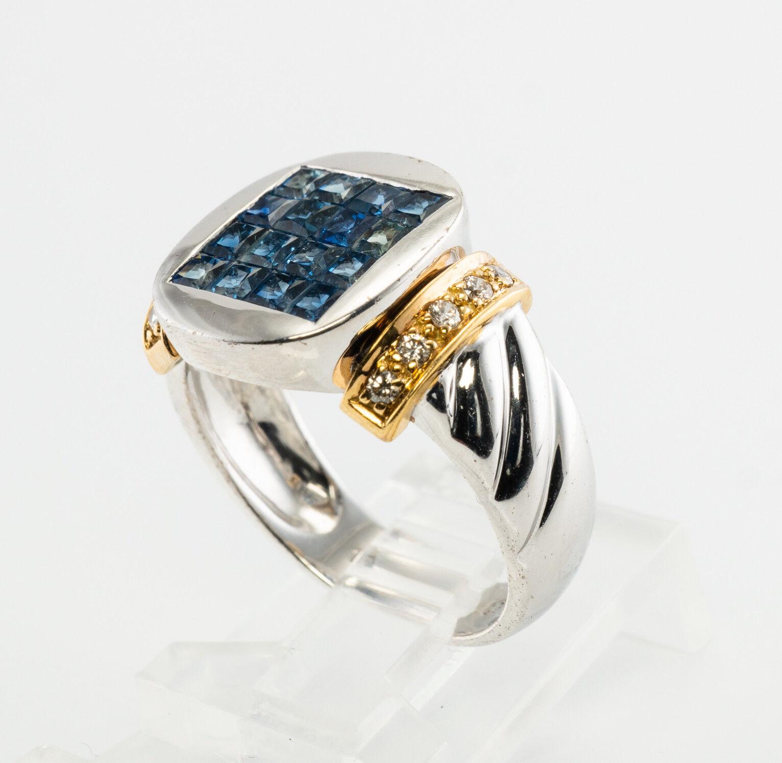 Natürlicher Diamant Saphir Ring 18K Weißgold Band im Angebot 4