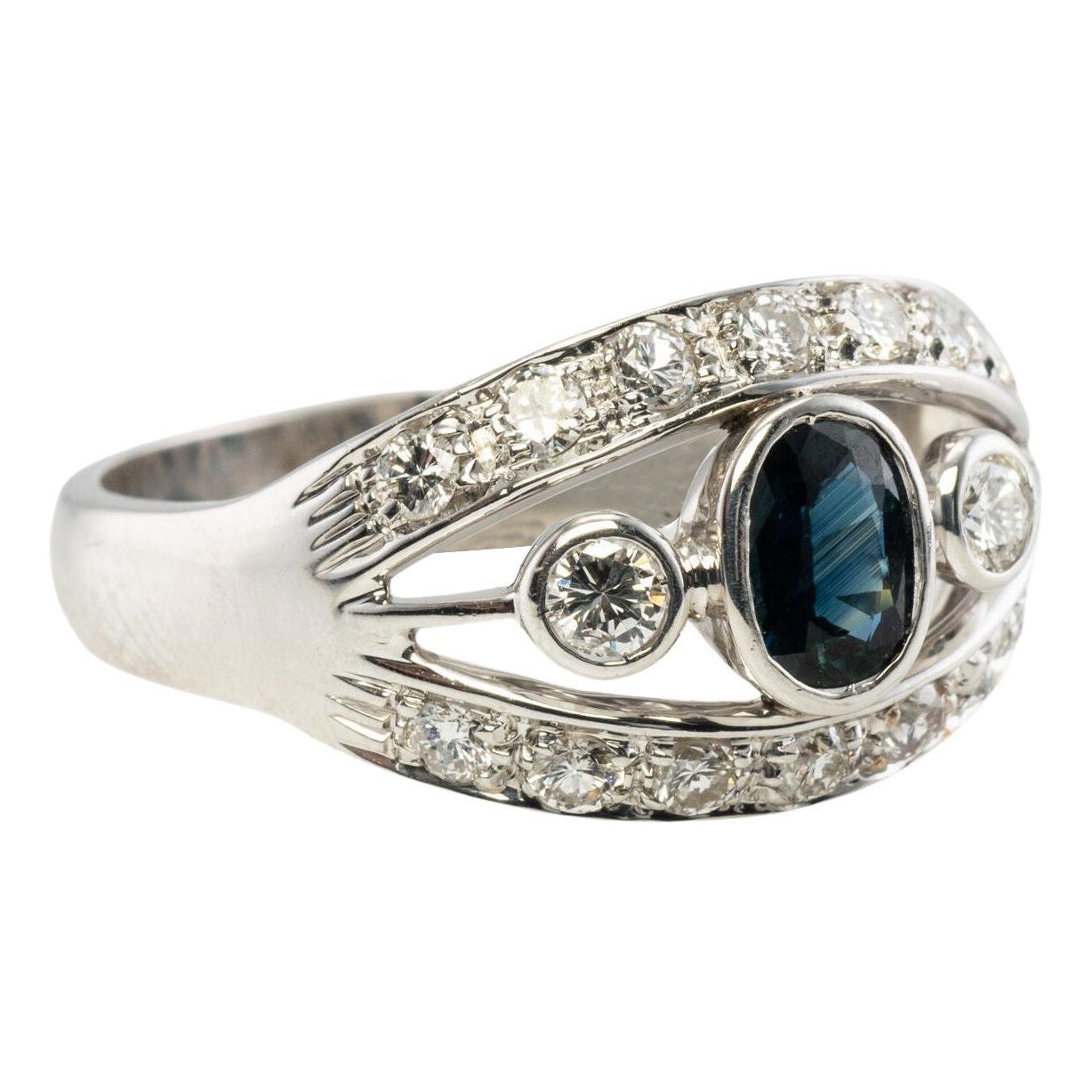 Bague en or blanc 18K avec diamant naturel et saphir