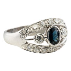 Natural Diamond Sapphire Ring 18K White Gold Band