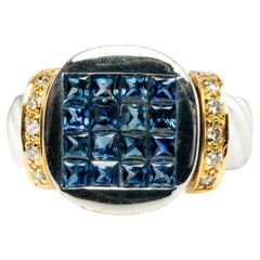 Natural Diamond Sapphire Ring 18K White Gold Band
