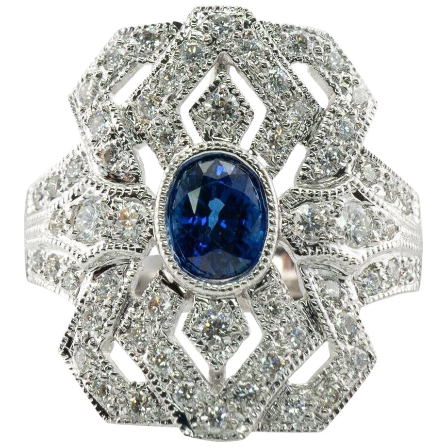Natürlicher Diamant Saphir Ring 18K Weißgold Estate