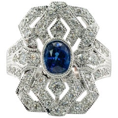Natural Diamond Sapphire Ring 18K White Gold Estate