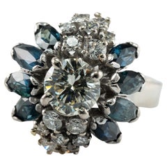 Anillo Zafiro Diamante Natural Oro Blanco 18K Vintage .90ct centro