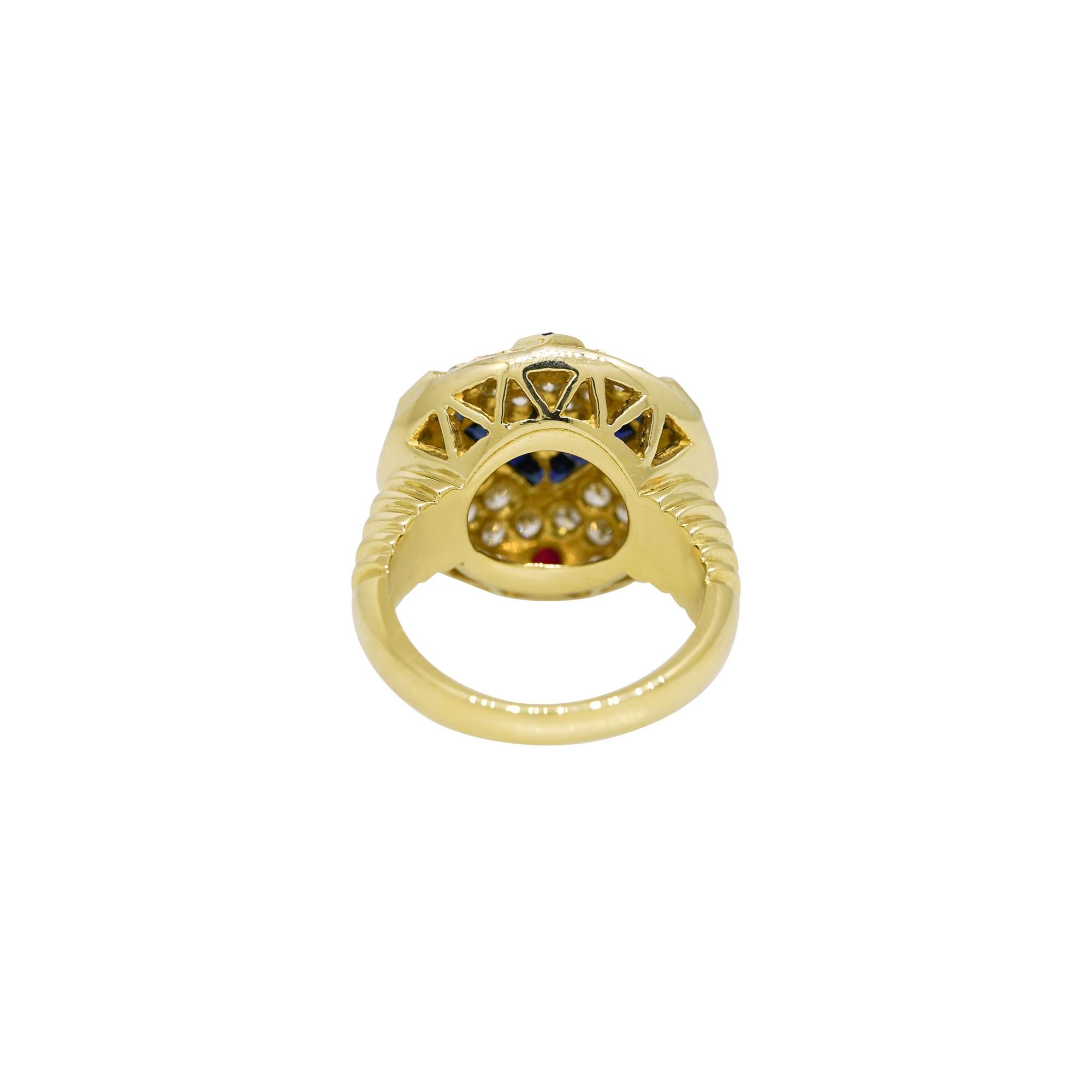 Anello Art Deco in oro giallo 18k con diamanti naturali, zaffiri e rubini

Esplora il nostro anello in oro giallo 18 carati con diamanti, zaffiri e rubini. Questo è l'anello perfetto per tutti i giorni o per le occasioni speciali, soprattutto in