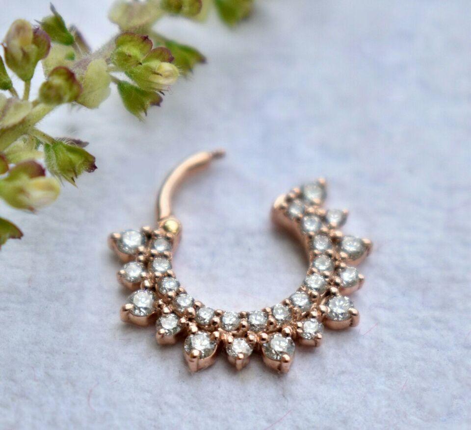 Natural Diamond Septum Clicker Piercing 14k Gold Nose Ear Body Piercing Jewelry
Light weight can be worn everyday

Additional information:
Condition: New without tags: A brand-new, unused, and unworn item (including handmade items) that is not in