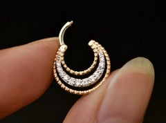 Natural Diamond Septum Clicker Piercing in 14k Gold 3 Concentric Line Halo Hoop