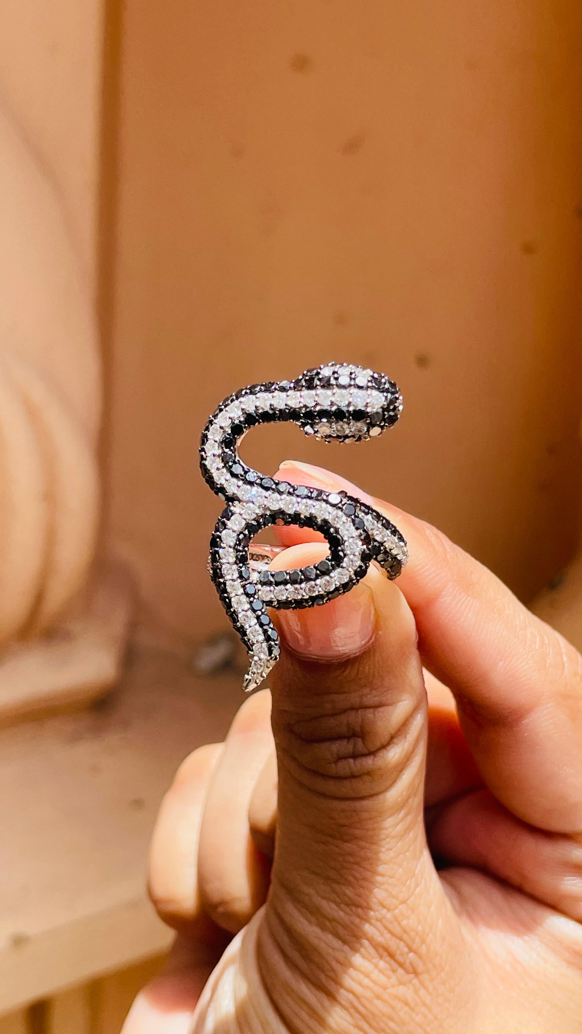 For Sale:  Statement Genuine Diamond Snake Ring in 18kt Solid White Gold  10