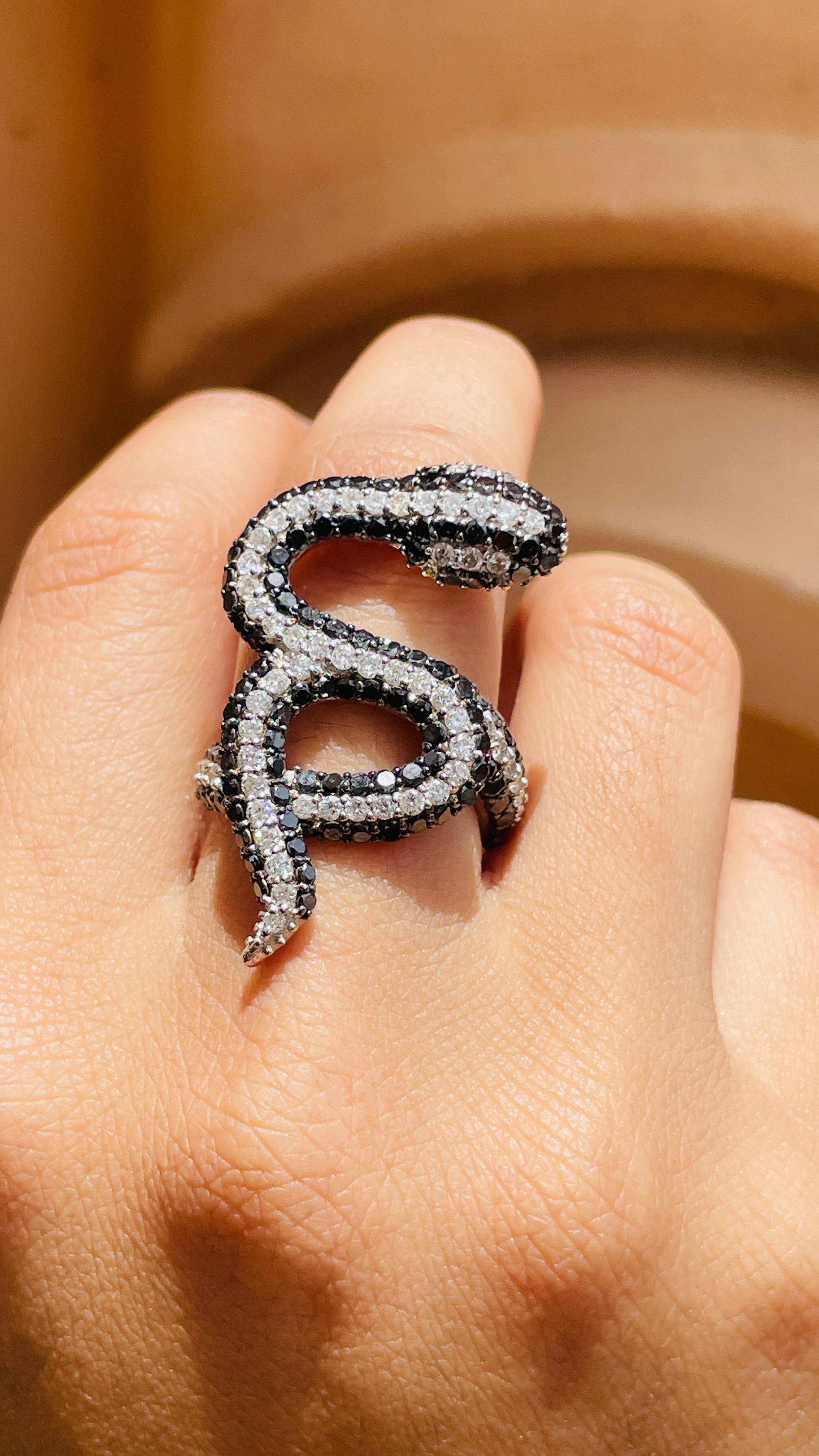 For Sale:  Statement Genuine Diamond Snake Ring in 18kt Solid White Gold  5