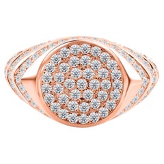 Natural Diamond Signet Ring in 18K Rose Gold Pavé Diamond Statement Jewelry