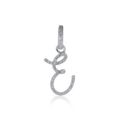 Natural Diamond Solid 14k White Gold Designer E Letter Initail Charm Pendant