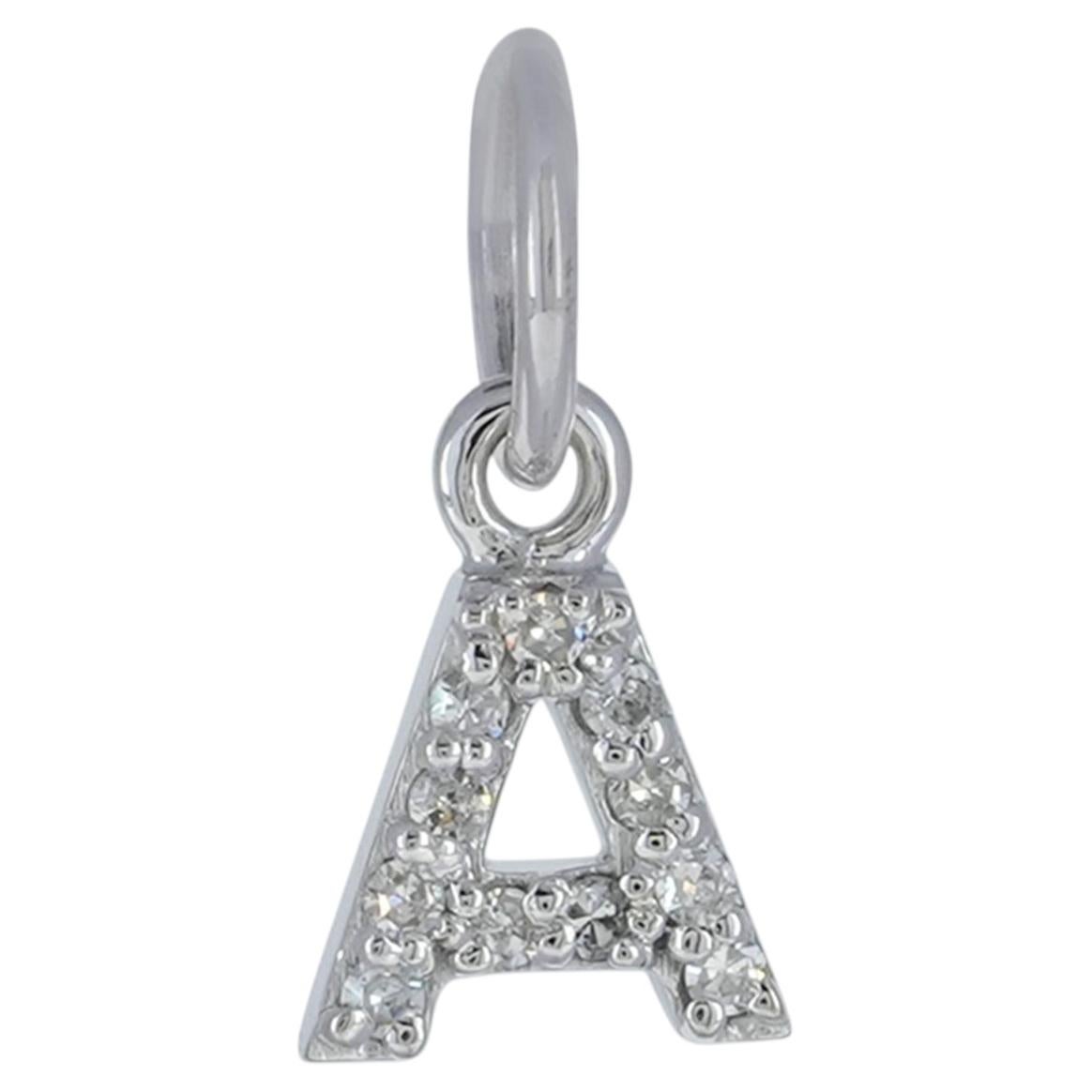 Natural Diamond Solid 14k White Gold Fine Jewelry A Letter 6 mm Initial Pendant
