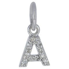 Natural Diamond Solid 14k White Gold Fine Jewelry A Letter 6 mm Initial Pendant