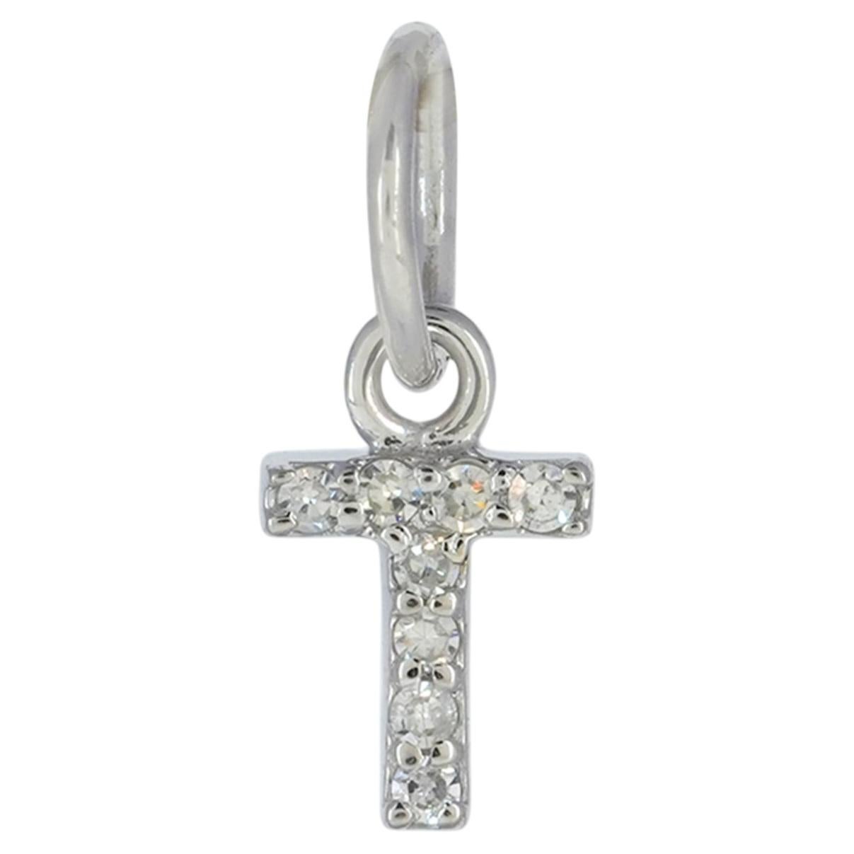 Natural Diamond Solid 14k White Gold Jewelry T Letter 6 mm Initial Gift Pendant