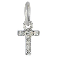 Natural Diamond Solid 14k White Gold Jewelry T Letter 6 mm Initial Gift Pendant