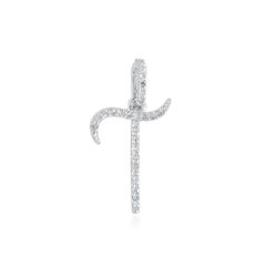 Natural Diamond Solid 14k White Gold T Initial Letter Charm Pendant Jewelry