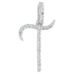 Natural Diamond Solid 14k White Gold T Initial Letter Charm Pendant Jewelry