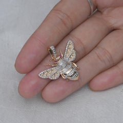 Natural Diamond Solid 14k Yellow Gold Bee Insect Pendant Ruby Charm Jewelry