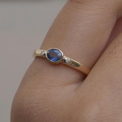 Natural Diamond Solid 14k Yellow Gold Blue Sapphire Gemstone Ring Fine Jewelry