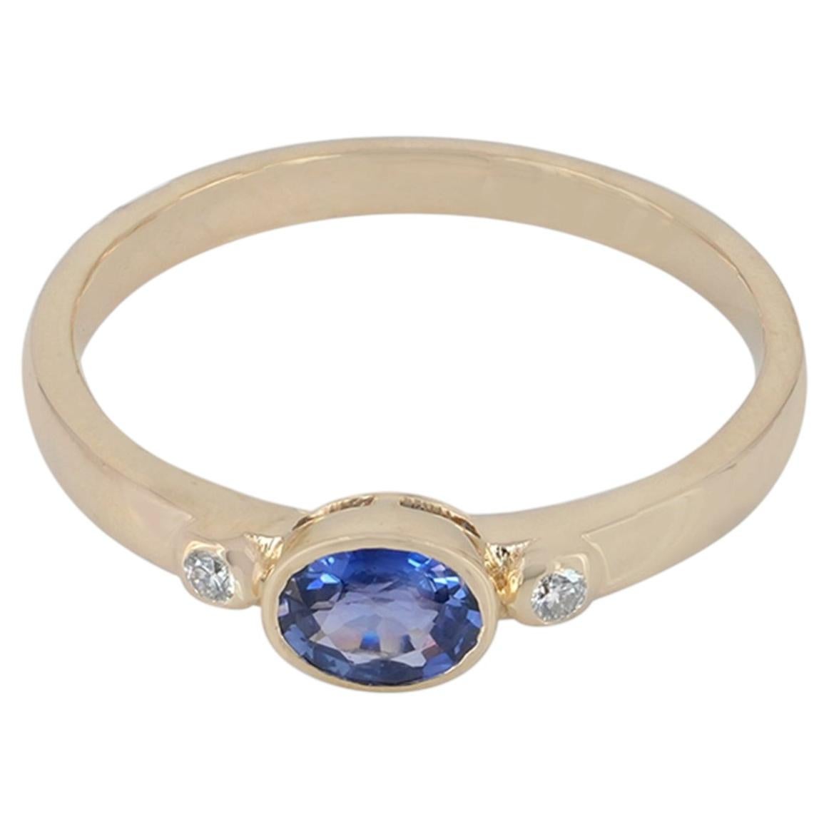 Ring aus massivem 14-karätigem Gelbgold mit einem natürlichen Diamanten und einem blauen Saphir – Edelschmuck
