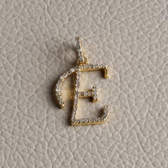 Natural Diamond Solid 14k Yellow Gold E Initial Pendant Letter Charm Jewelry