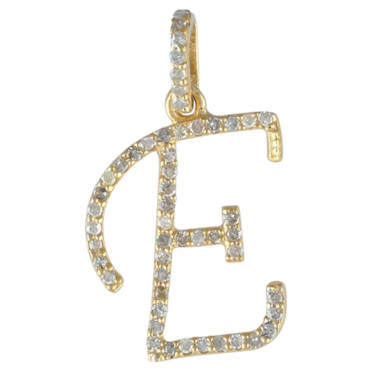 Natural Diamond Solid 14k Yellow Gold E Initial Pendant Letter Charm Jewelry