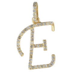 Natural Diamond Solid 14k Yellow Gold E Initial Pendant Letter Charm Jewelry