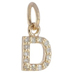 Natural Diamond Solid 14k Yellow Gold Fine Jewelry D Letter 6 mm Pendant