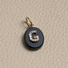 Natural Diamond Solid 14k Yellow Gold G Initial Pendant Black Onyx Fine Jewelry