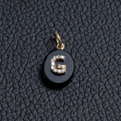 Natural Diamond Solid 14k Yellow Gold G Initial Pendant Black Onyx Fine Jewelry