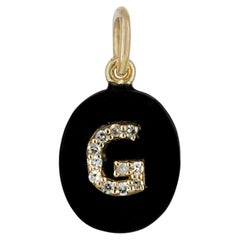 Natural Diamond Solid 14k Yellow Gold G Initial Pendant Black Onyx Fine Jewelry