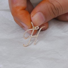 Natural Diamond Pave Solid 14K Yellow Gold H Initial Charm Pendant Fine Jewelry