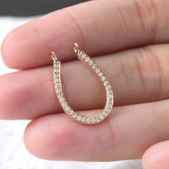 Natural Diamond Solid 14k Yellow Gold Horseshoe Pendant Lucky Charm Jewelry