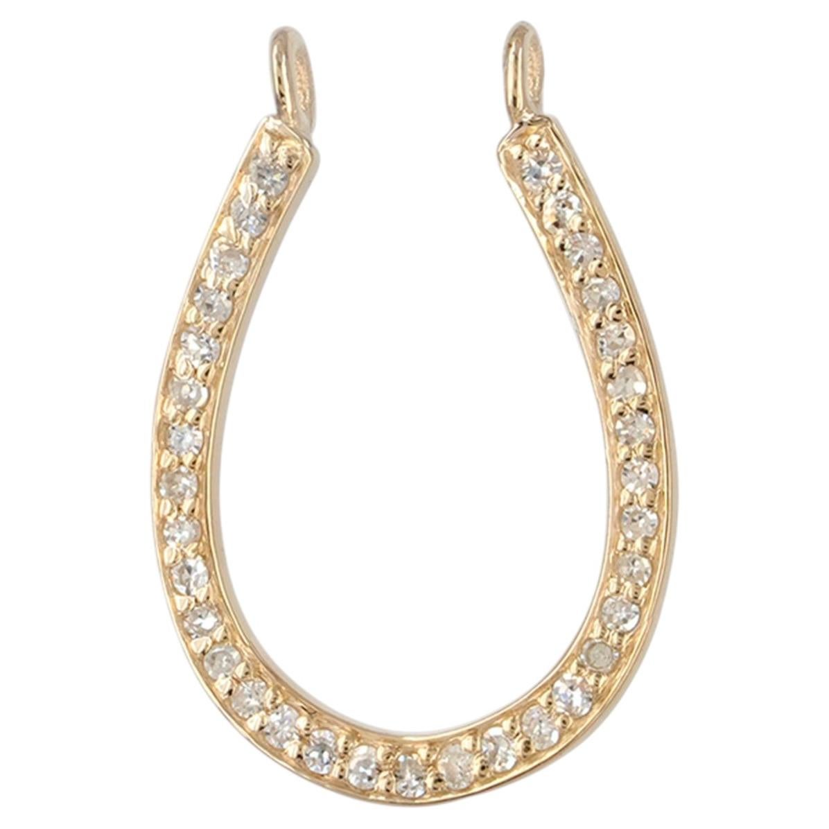 Ciondolo a ferro di cavallo in oro giallo massiccio 14k con diamante naturale – Gioiello charme