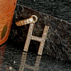 Natural Diamond Solid 14k Yellow Gold Jewelry Designer H Initial Pendant