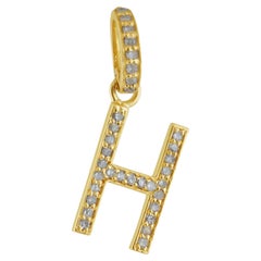 Natural Diamond Solid 14k Yellow Gold Jewelry Designer H Initial Pendant