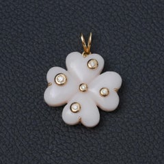 Natural Diamond Solid 14k Yellow Gold Pink Opal Gemstone Clover Charm Pendant
