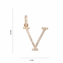 Pendentif délicat en forme de lettre « V » de l'alphabet, en or jaune massif 14 carats, serti d'un diamant naturel