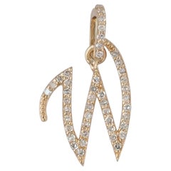 Natural Diamond Solid 14k Yellow Gold W Initial Pendant Handmade Fine Jewelry