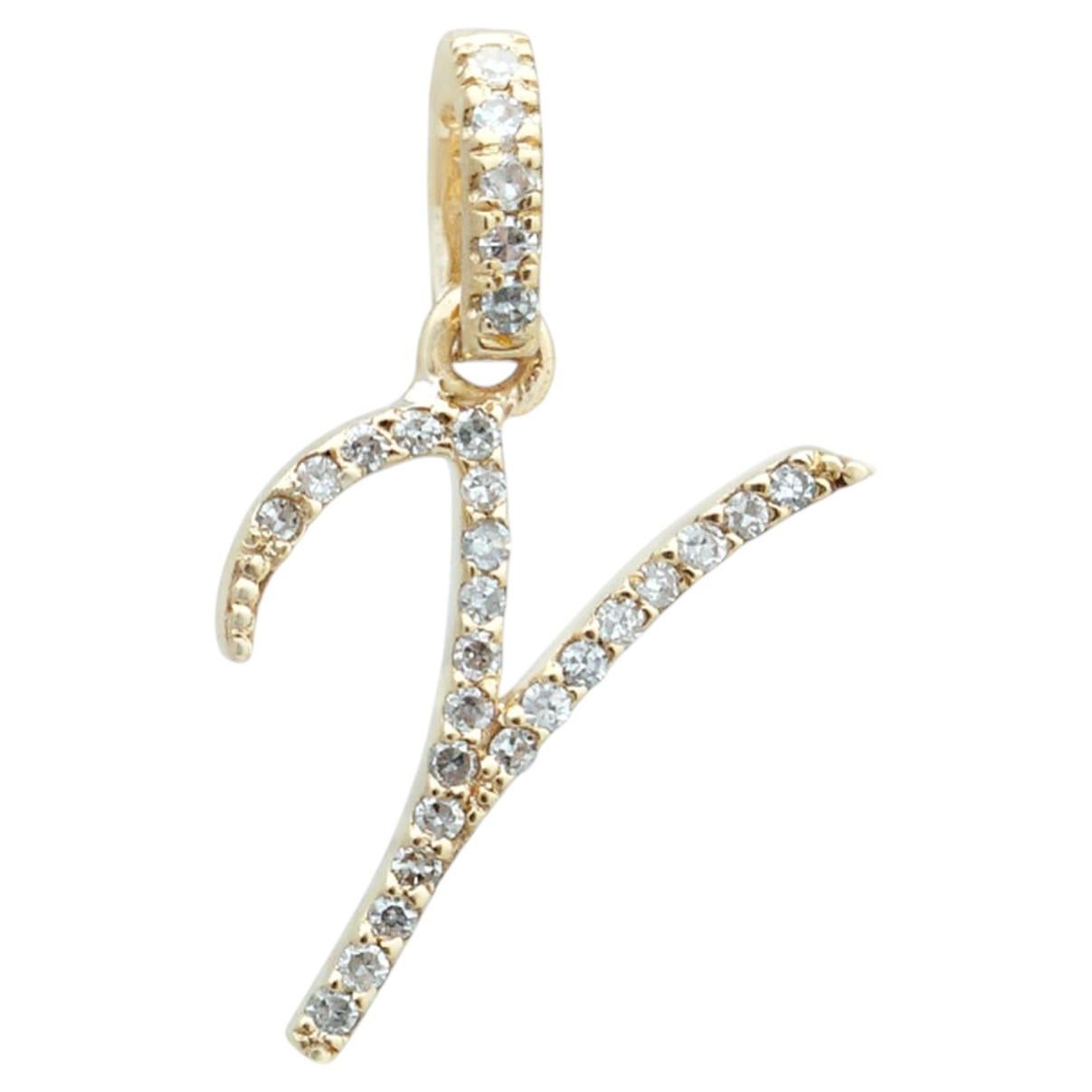 Natural Diamond Solid 14K Yellow Gold Designer Y Initial Unisex Pendant For Sale