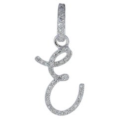 Natural Diamond Solid 18k White Gold Jewelry E Cursive Letter Charm Gift Pendant