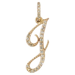 Natural Diamond Solid 18k Yellow Gold J Cursive Letter Initial Charm Pendant