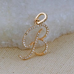 Natural Diamond Solid 18k Yellow Gold Jewelry B Letter Initial Chram Pendant