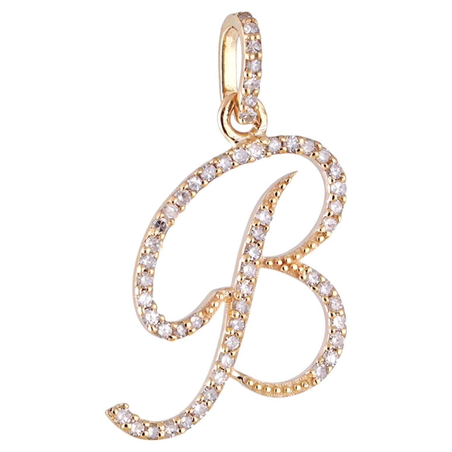 Natural Diamond Solid 18k Yellow Gold Jewelry B Letter Initial Chram Pendant